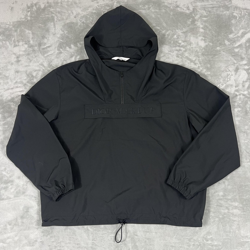 Dior Makeup Jacket Mens Large Black Hooded Half Zip Pullover Windbreaker Anorak